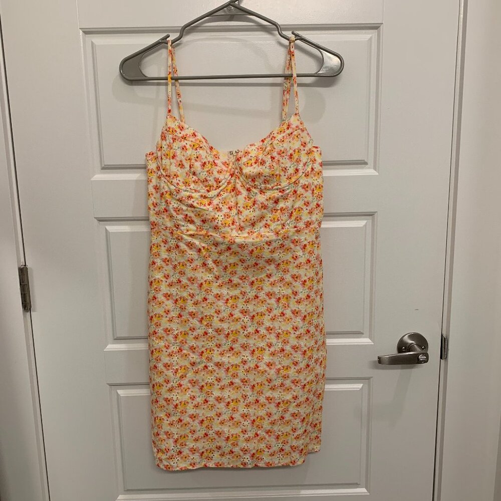 Storia Yellow & Orange Eyelet Floral Mini Dress